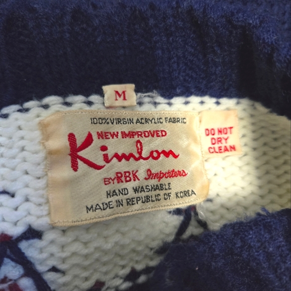Vintage 1980s Kimlon by RBK Importers navy blue and cream knit sweater - Picture 4 of 6